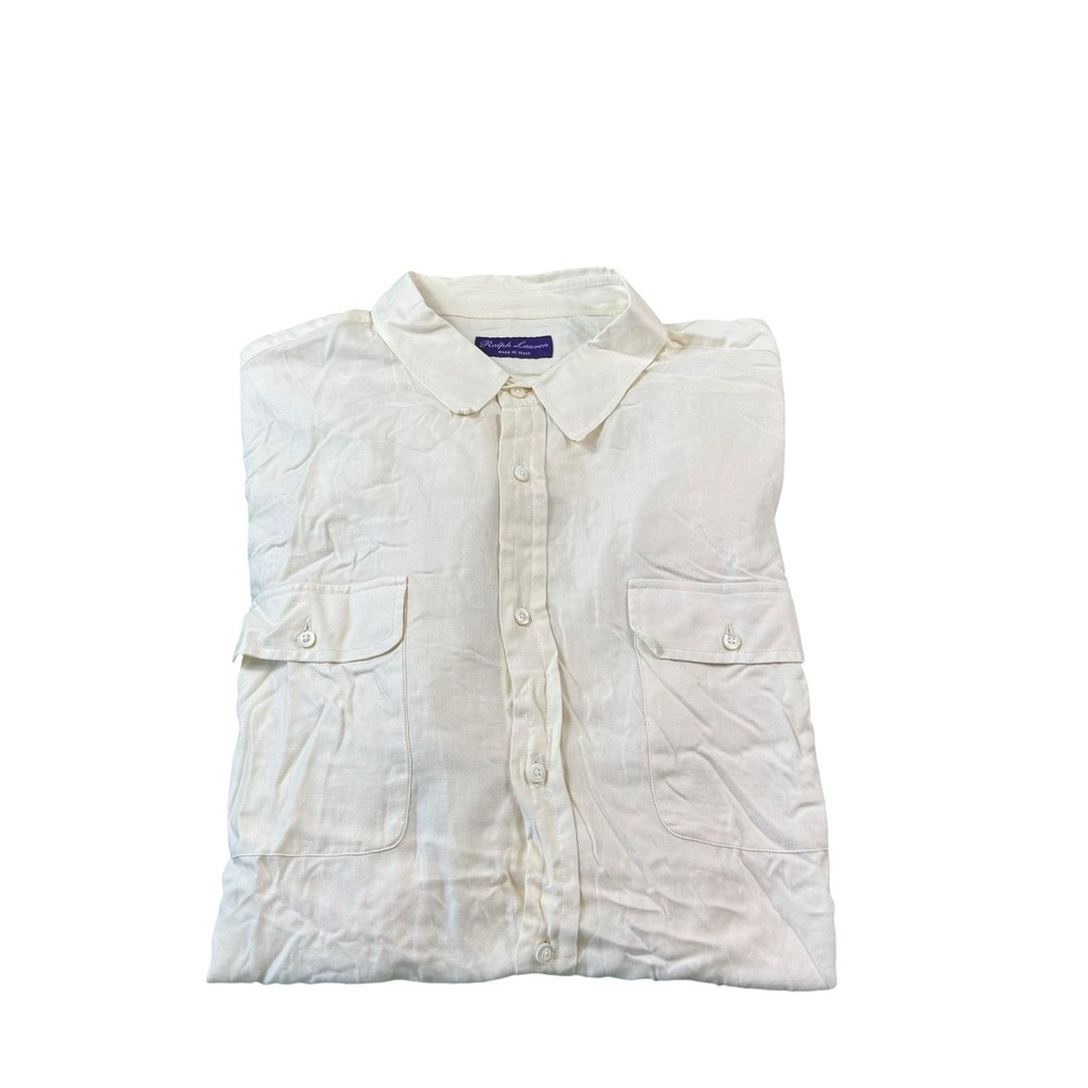 Ralph Lauren Purple Label Cream Cotton Lyocell Shirt Mens 2XL XXL Made in Italy